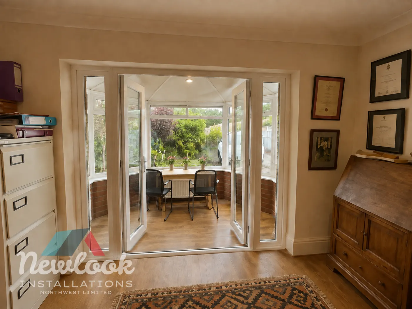 Inside view of a new bay window and doors